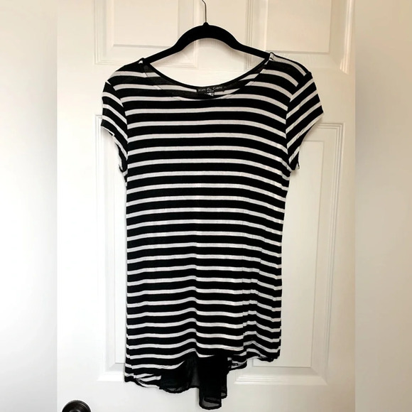 Kim & Cami Tops - Kim & Cami Black and White Striped Short Sleeve Peekaboo Mesh Back, Size M